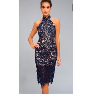 Divine Destiny Navy Blue Lace Midi Dress